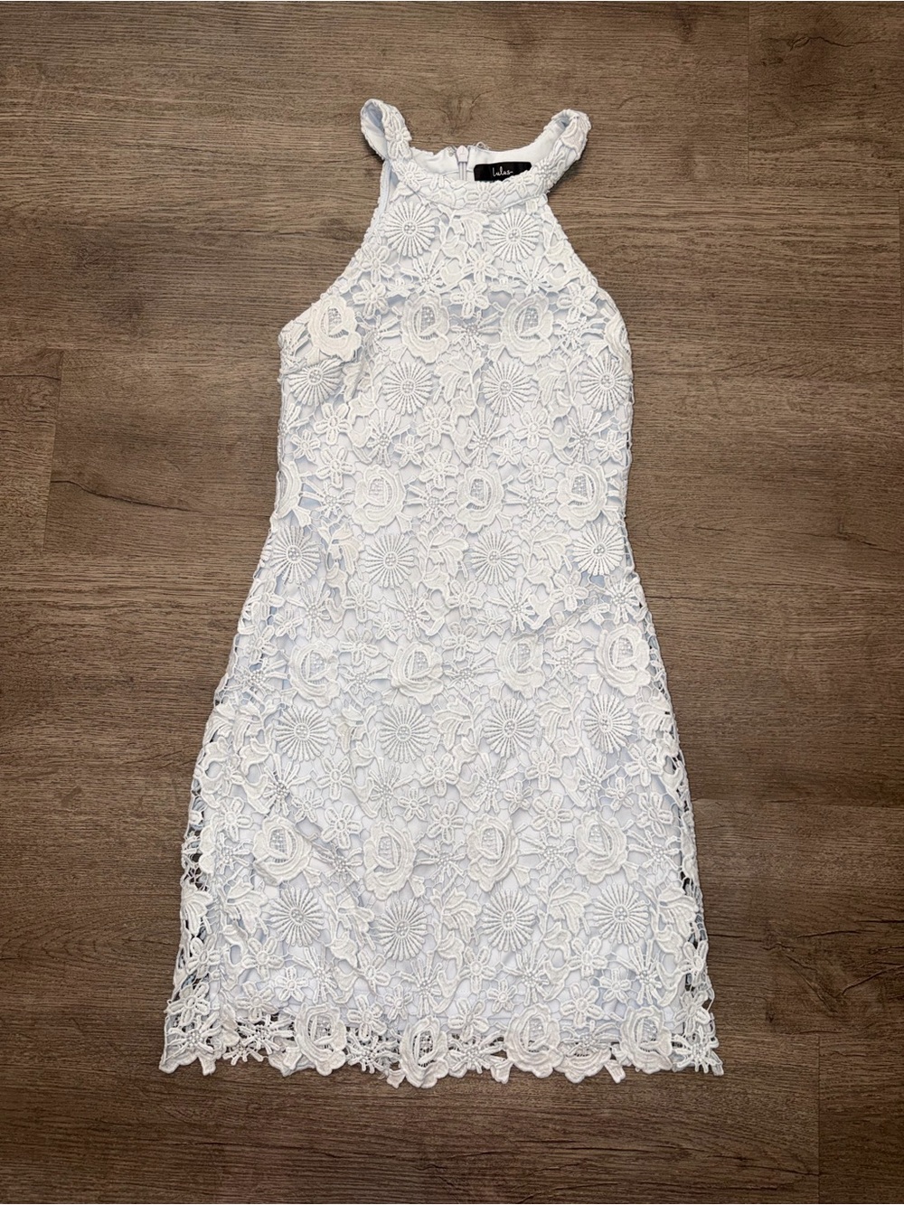 Lulu's Floral Baby Blue Lace Halter Dress